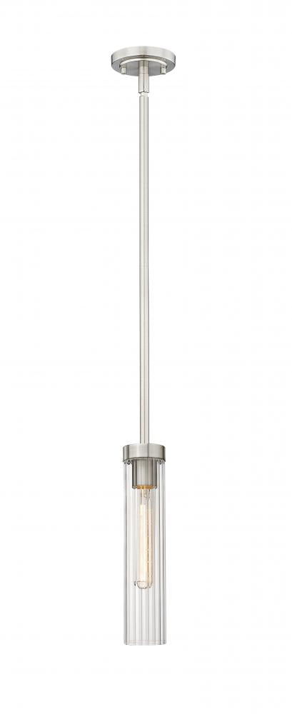Z-Lite Beau 1 Light Pendant in Brushed Nickel Finish Model: 740P-ROD-BN