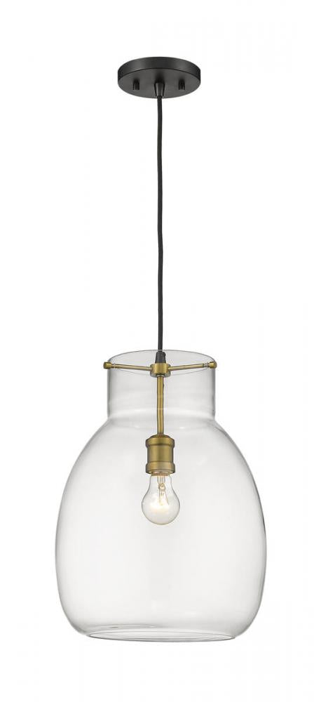 Z-Lite Bella 1 Light Pendant in Matte Black + Brushed Nickel Finish Model: 476P-MB-BN