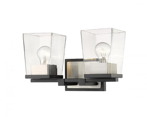 Z-Lite Bleeker Street 2 Light Vanity in Matte Black + Brushed Nickel Finish Model: 475-2V-MB-BN