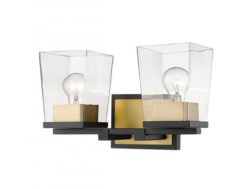 Z-Lite Bleeker Street 2 Light Vanity in Matte Black + Brushed Nickel Finish Model: 475-2V-MB-BN