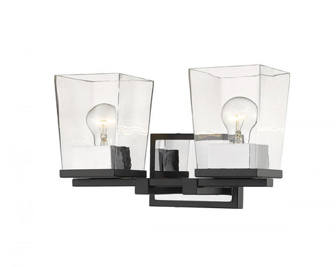 Z-Lite Bleeker Street 2 Light Vanity in Matte Black + Brushed Nickel Finish Model: 475-2V-MB-BN