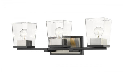 Z-Lite Bleeker Street 3 Light Vanity in Matte Black + Brushed Nickel Finish Model: 475-3V-MB-BN