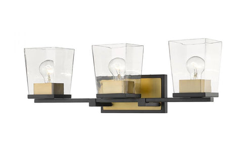 Z-Lite Bleeker Street 3 Light Vanity in Matte Black + Brushed Nickel Finish Model: 475-3V-MB-BN