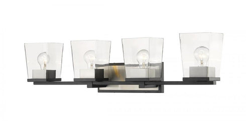 Z-Lite Bleeker Street 4 Light Vanity in Matte Black + Brushed Nickel Finish Model: 475-4V-MB-BN