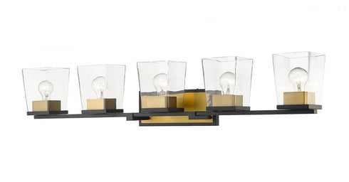Z-Lite Bleeker Street 5 Light Vanity in Matte Black + Brushed Nickel Finish Model: 475-5V-MB-BN