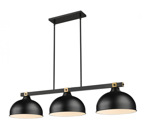 Z-Lite Bronte 3 Light Billiard in Matte Black + Rubbed Brass Finish Model: 1955-3MB-RB-AMO14