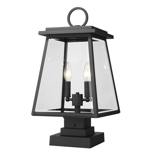Z-Lite Broughton 2 Light Outdoor Pier Mounted Fixture in Black Finish Model: 521PHMS-SQPM-BK