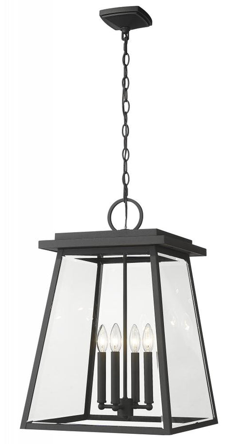 Z-Lite Broughton 4 Light Outdoor Chain Mount Ceiling Fixture in Black Finish Model: 521CHXL-BK