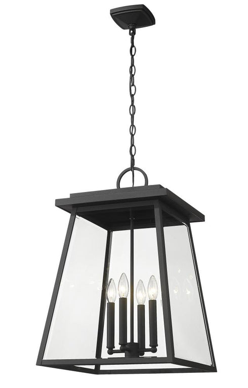 Z-Lite Broughton 4 Light Outdoor Chain Mount Ceiling Fixture in Black Finish Model: 521CHXL-BK