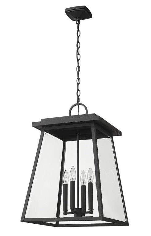 Z-Lite Broughton 4 Light Outdoor Chain Mount Ceiling Fixture in Black Finish Model: 521CHXL-BK