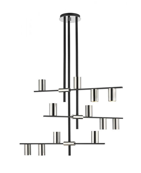 Z-Lite Calumet 12 Light Chandelier in Matte Black + Polished Nickel Finish Model: 814-12MB-PN