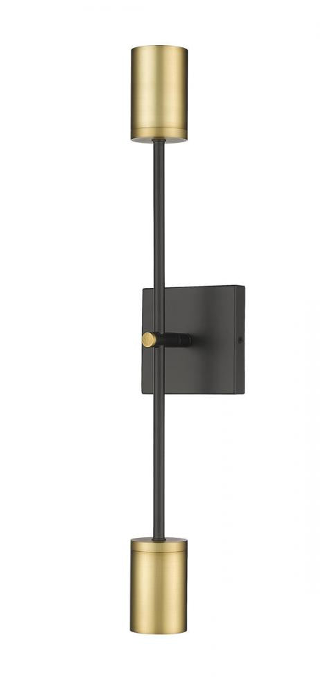 Z-Lite Calumet 2 Light Wall Sconce in Matte Black + Olde Brass Finish Model: 814-2S-MB-OBR