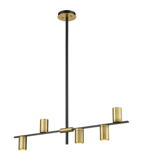 Z-Lite Calumet 5 Light Linear Chandelier in Matte Black + Olde Brass Finish Model: 814-5L-MB-OBR
