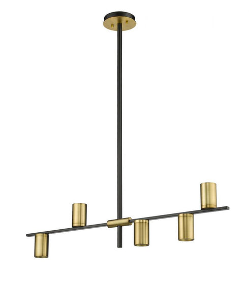 Z-Lite Calumet 5 Light Linear Chandelier in Matte Black + Olde Brass Finish Model: 814-5L-MB-OBR