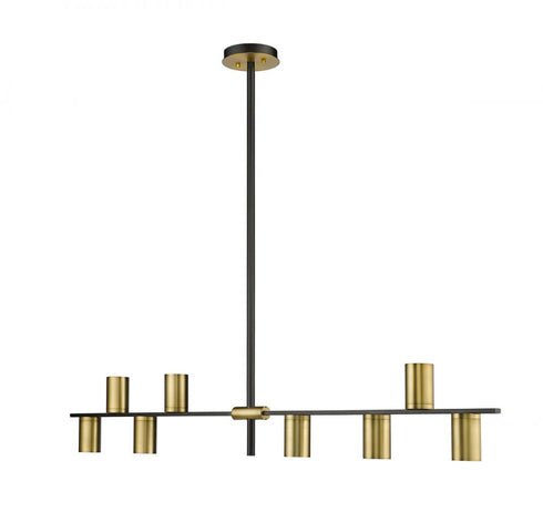 Z-Lite Calumet 8 Light Linear Chandelier in Matte Black + Olde Brass Finish Model: 814-8L-MB-OBR