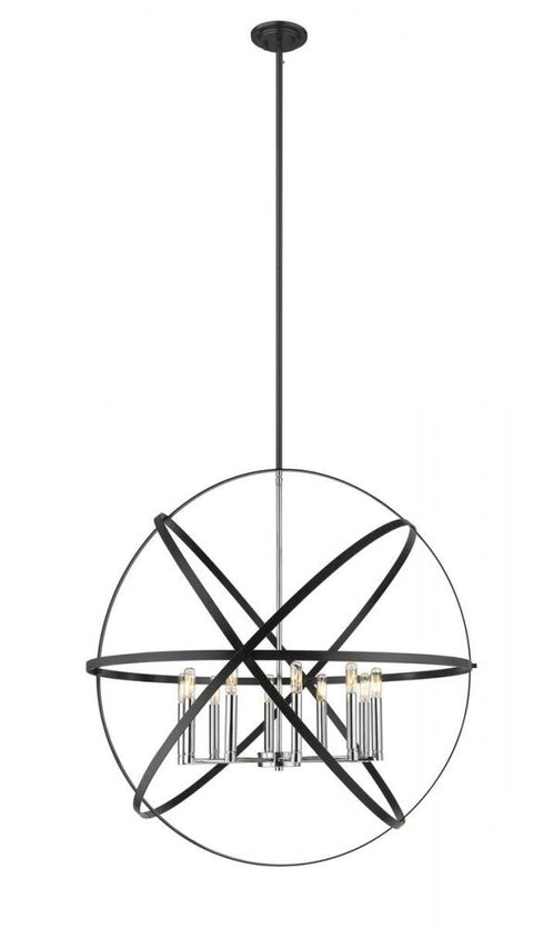 Z-Lite Cavallo 10 Light Chandelier in Hammered Black + Chrome Finish Model: 463-36HBK-CH