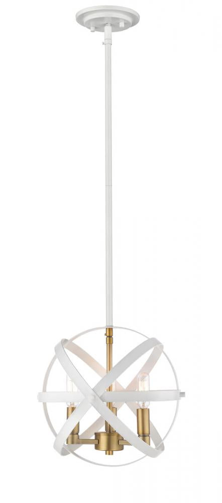 Z-Lite Cavallo 3 Light Chandelier in Hammered White + Brushed Nickel Finish Model: 463-12HWH-BN