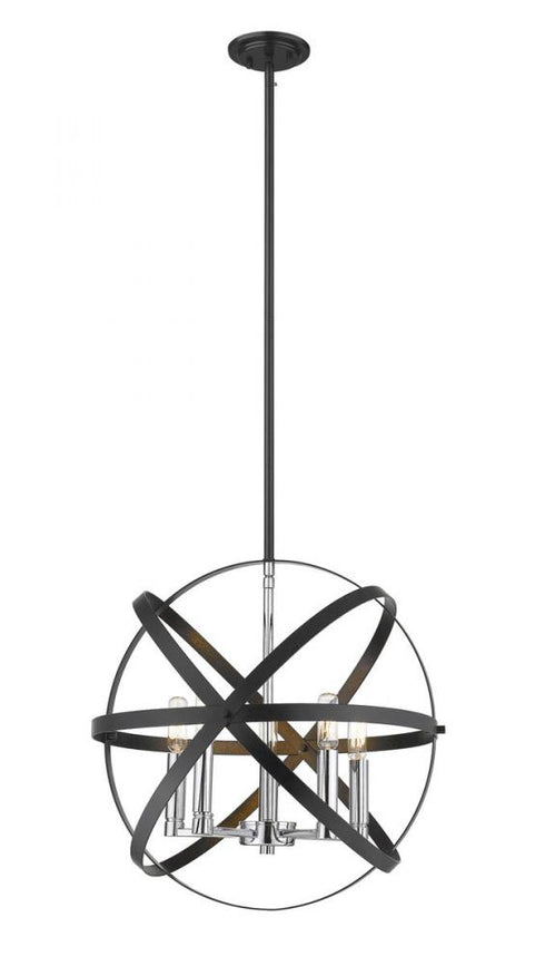 Z-Lite Cavallo 5 Light Pendant in Hammered Black + Chrome Finish Model: 463-18HBK-CH