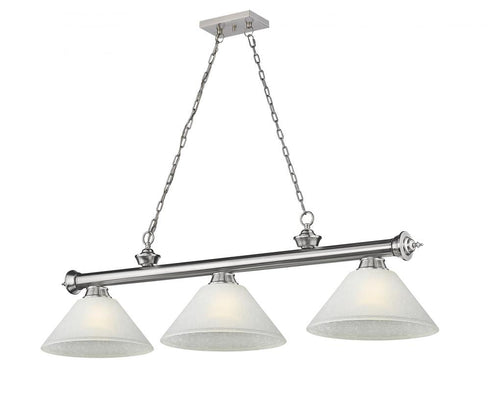 Z-Lite Cordon 3 Light Billiard in Brushed Nickel Finish Model: 2306-3BN-AMO14
