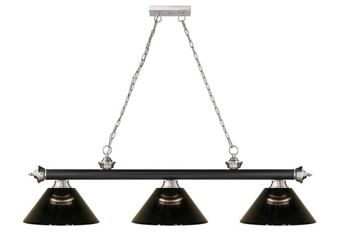 Z-Lite Cordon 3 Light Billiard in Matte Black + Brushed Nickel Finish Model: 2306-3MB-BN-ARS