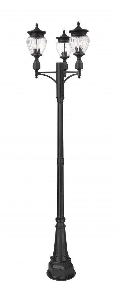 Z-Lite Davina 3 Light Outdoor Post Mounted Fixture in Black Finish Model: 5016PHMR-3-564P-BK