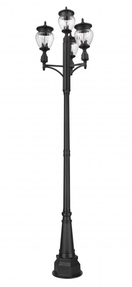 Z-Lite Davina 3 Light Outdoor Post Mounted Fixture in Black Finish Model: 5016PHMR-4-564P-BK