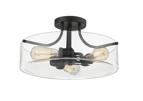 Z-Lite Delaney 3 Light Semi Flush Mount in Matte Black Finish Model: 471SF-MB