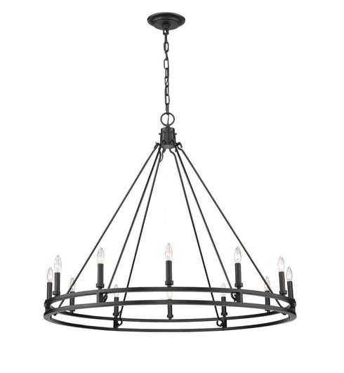 Z-Lite Dennison 12 Light Chandelier in Matte Black Finish Model: 4005-12MB