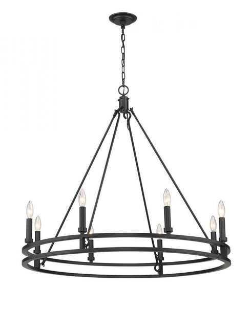 Z-Lite Dennison 8 Light Chandelier in Matte Black Finish Model: 4005-8MB