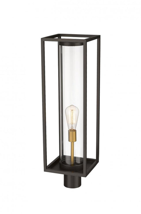 Z-Lite Dunbroch 1 Light Outdoor Post Mount Fixture in Deep Bronze + Outdoor Brass Finish Model: 584PHBR-DBZ-OBS