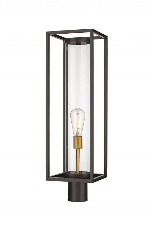 Z-Lite Dunbroch 1 Light Outdoor Post Mount Fixture in Deep Bronze + Outdoor Brass Finish Model: 584PHBR-DBZ-OBS