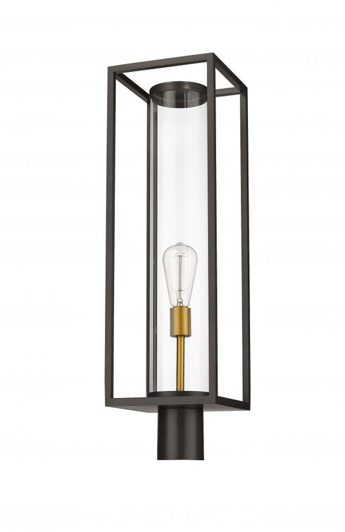 Z-Lite Dunbroch 1 Light Outdoor Post Mount Fixture in Deep Bronze + Outdoor Brass Finish Model: 584PHBR-DBZ-OBS