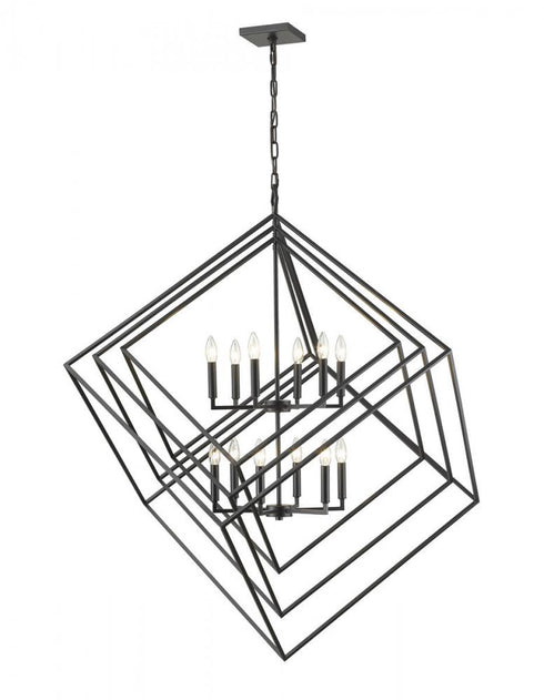 Z-Lite Euclid 12 Light Chandelier in Chrome + Matte Black Finish Model: 457-12CH-MB