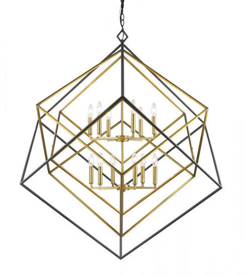 Z-Lite Euclid 12 Light Chandelier in Chrome + Matte Black Finish Model: 457-12CH-MB