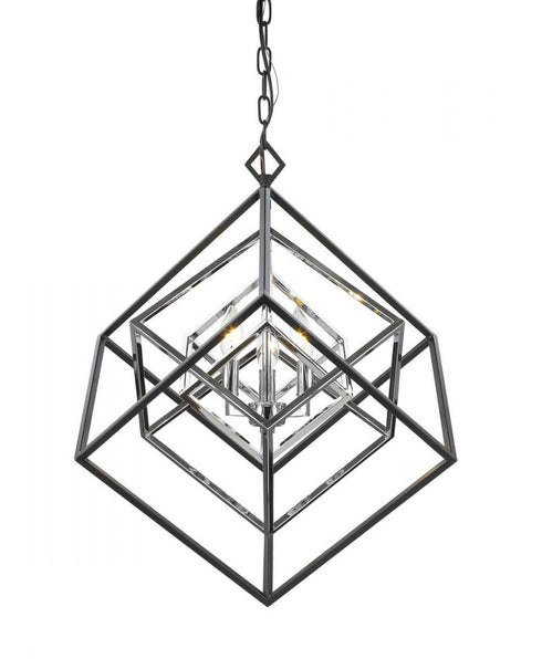 Z-Lite Euclid 3 Light Chandelier in Chrome + Matte Black Finish Model: 457-3CH-MB