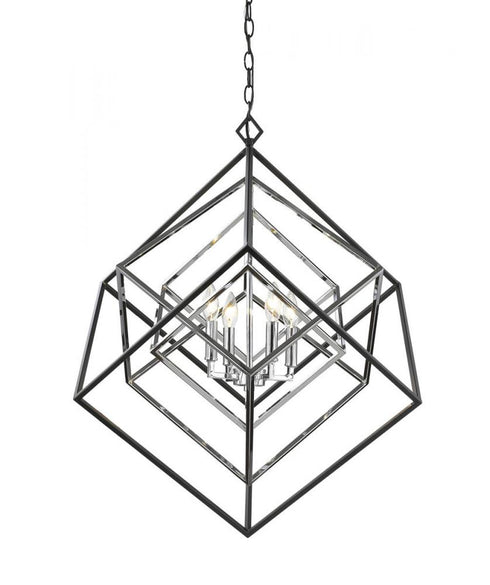 Z-Lite Euclid 4 Light Chandelier in Chrome + Matte Black Finish Model: 457-4CH-MB