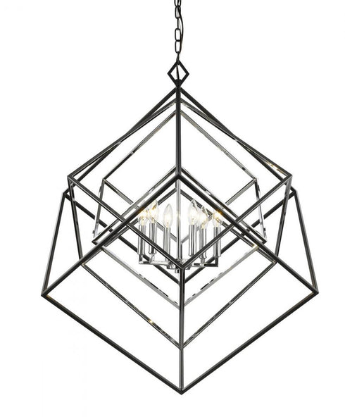Z-Lite Euclid 6 Light Chandelier in Chrome + Matte Black Finish Model: 457-6CH-MB