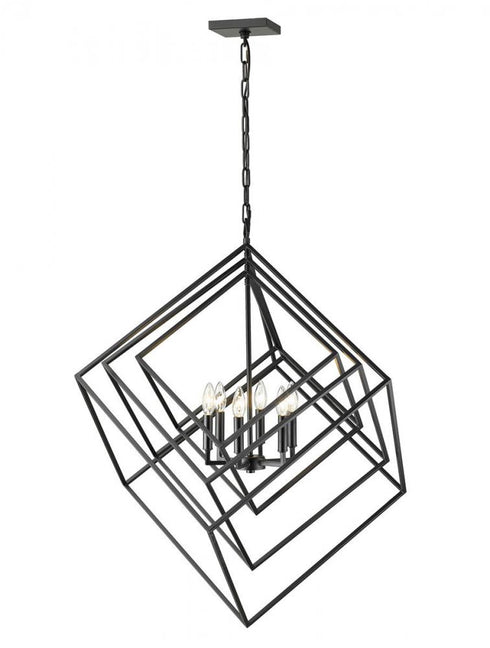 Z-Lite Euclid 6 Light Chandelier in Chrome + Matte Black Finish Model: 457-6CH-MB