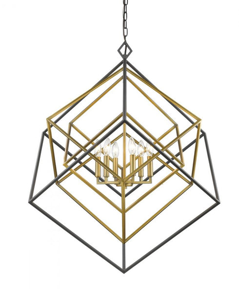 Z-Lite Euclid 6 Light Chandelier in Chrome + Matte Black Finish Model: 457-6CH-MB
