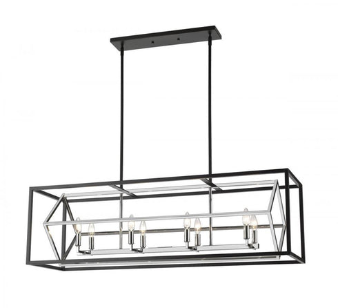 Z-Lite Euclid 8 Light Linear Chandelier in Chrome + Matte Black Finish Model: 457-8L-CH-MB