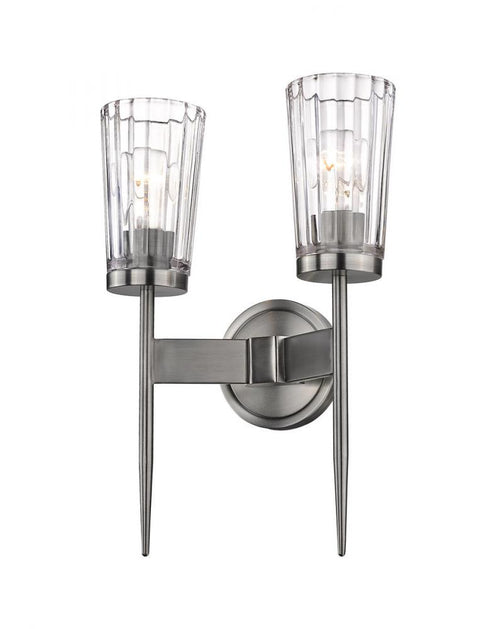 Z-Lite Flair 2 Light Wall Sconce in Antique Nickel Finish Model: 1932-2S-AN