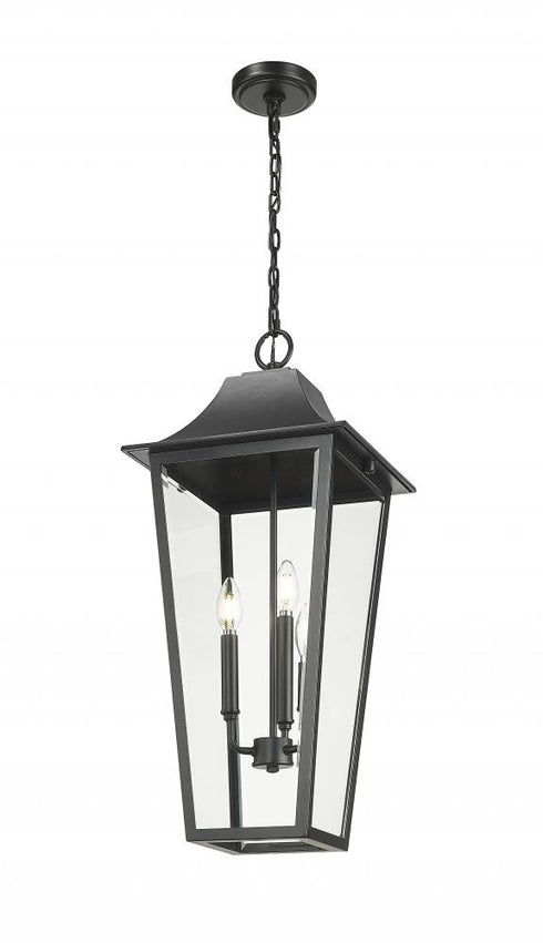 Z-Lite Gannon 3 Light Outdoor Chain Mount Ceiling Fixture in Black Finish Model: 5008CHXL-BK