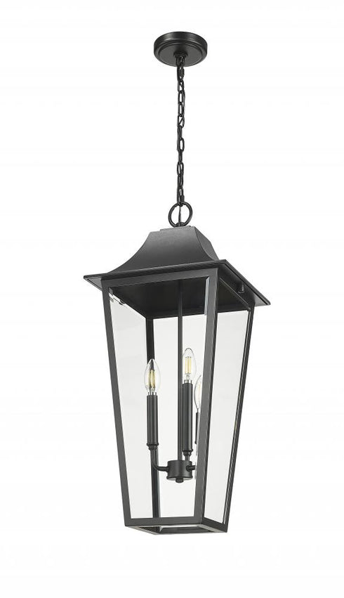 Z-Lite Gannon 3 Light Outdoor Chain Mount Ceiling Fixture in Black Finish Model: 5008CHXL-BK