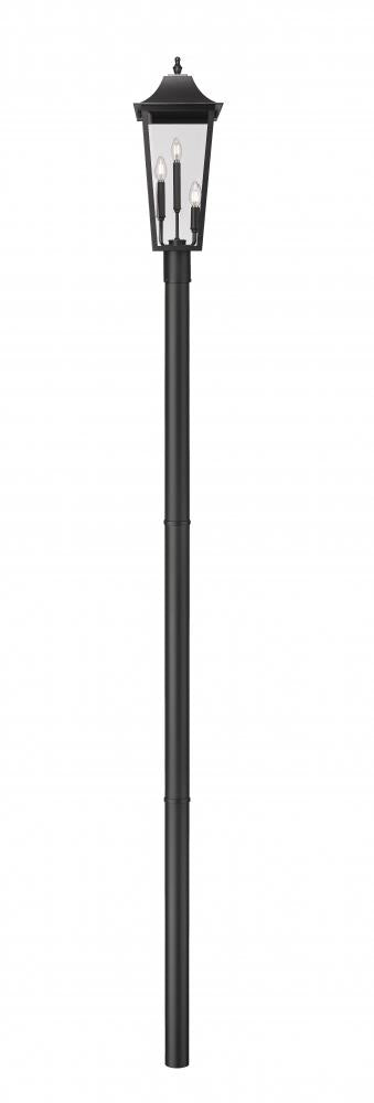 Z-Lite Gannon 3 Light Outdoor Post Mount Fixture in Black Finish Model: 5008PHBR-5009P96-BK