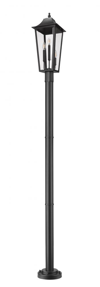 Z-Lite Gannon 3 Light Outdoor Post Mounted Fixture in Black Finish Model: 5008PHBR-5012P-BK