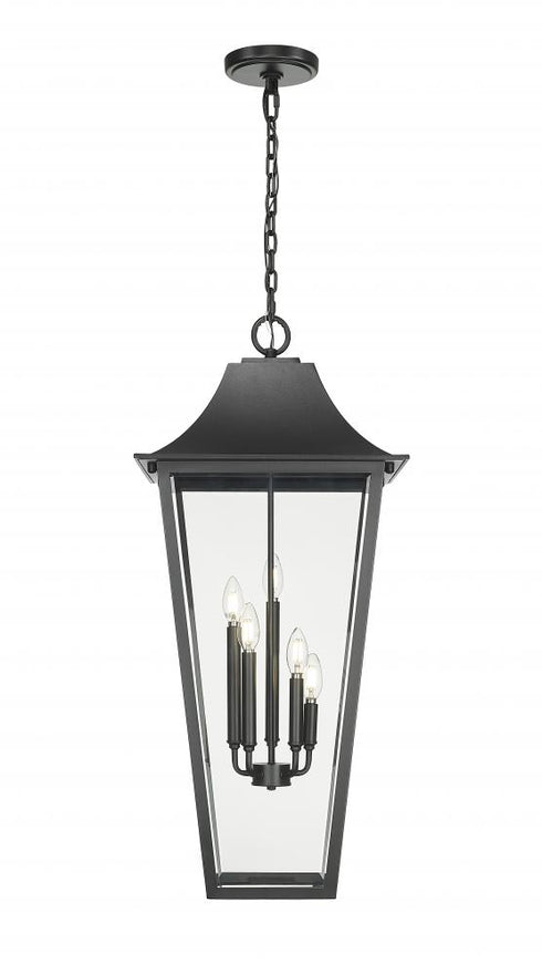 Z-Lite Gannon 5 Light Outdoor Chain Mount Ceiling Fixture in Black Finish Model: 5008CHXXL-BK