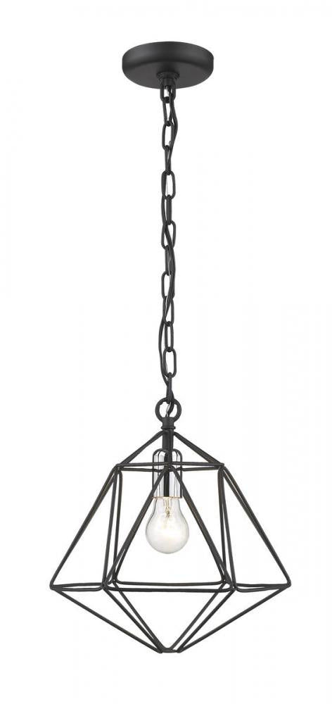 Z-Lite Geo 1 Light Pendant in Matte Black + Chrome Finish Model: 918MP-MB-CH