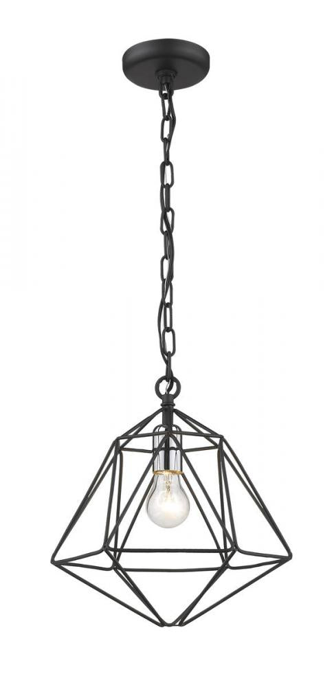 Z-Lite Geo 1 Light Pendant in Matte Black + Chrome Finish Model: 918MP-MB-CH