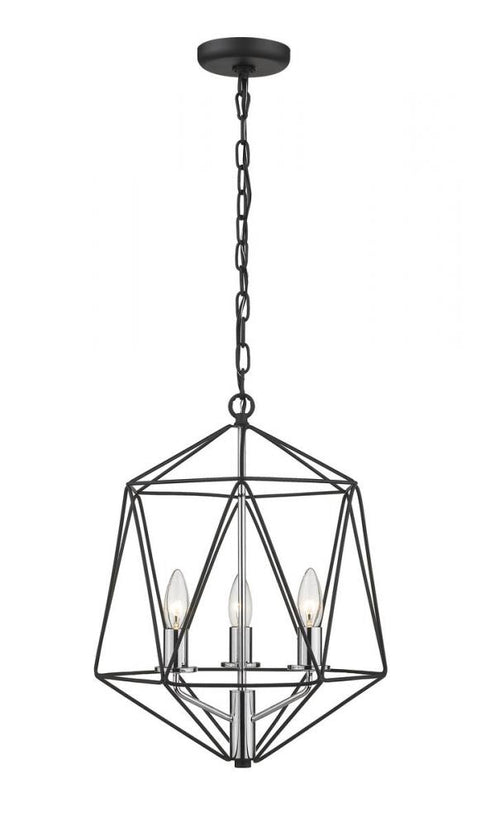 Z-Lite Geo 3 Light Chandelier in Matte Black + Chrome Finish Model: 918-14MB-CH