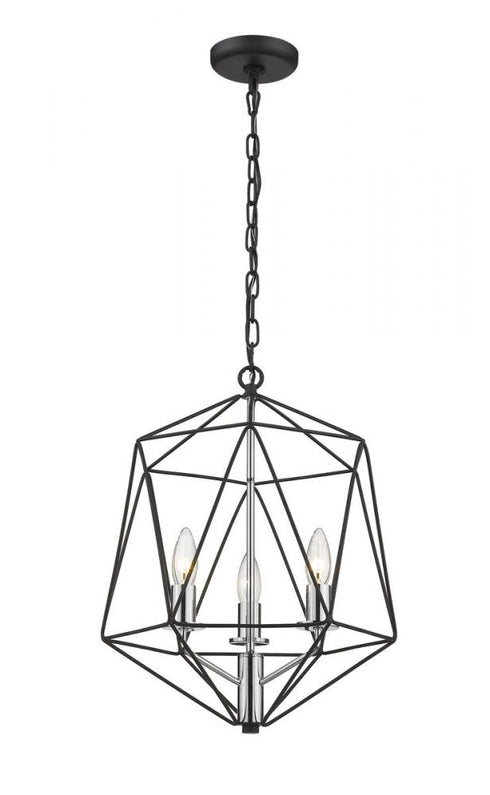 Z-Lite Geo 3 Light Chandelier in Matte Black + Chrome Finish Model: 918-14MB-CH